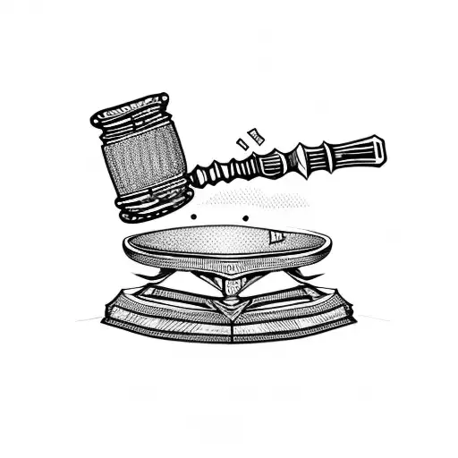 scales of justice with broken hammer tattoo design idea