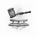 scales of justice with broken hammer tattoo design idea