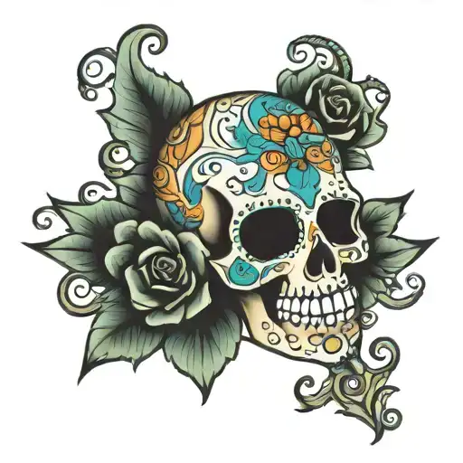 sugar skull alpha omega Yahweh tattoo design idea