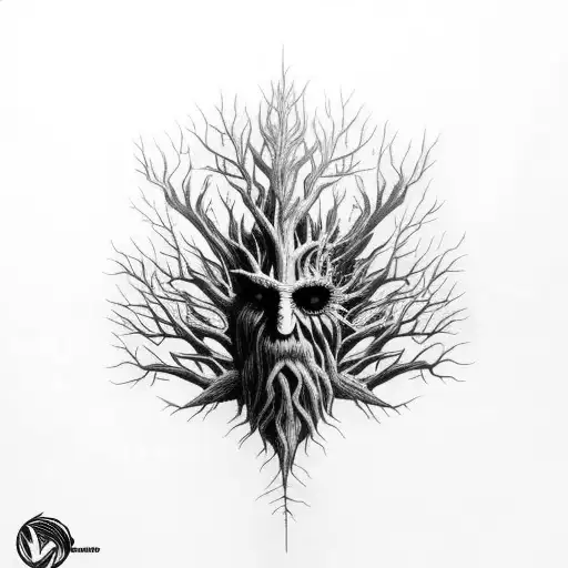 treebeard hiding in a forest  tattoo design idea