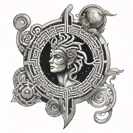 labyrinth and galaxy tattoo design idea