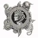 labyrinth and galaxy tattoo design idea