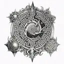 labyrinth and galaxy tattoo design idea