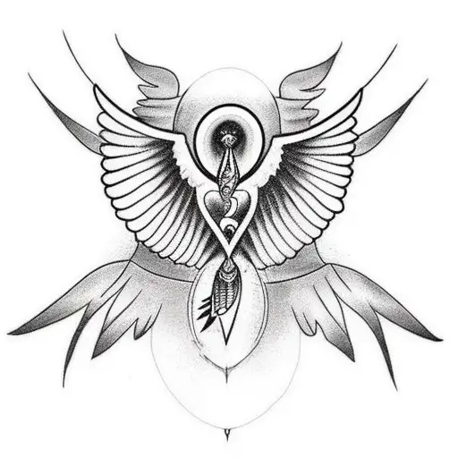 A blackwork tattoo of a bird in flight with an infinity symbol incorporated into its wings, symbolizing freedom and eternal existence tattoo design idea