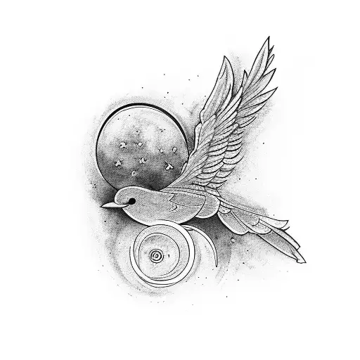 A blackwork tattoo of a bird in flight with an infinity symbol incorporated into its wings, symbolizing freedom and eternal existence tattoo design idea