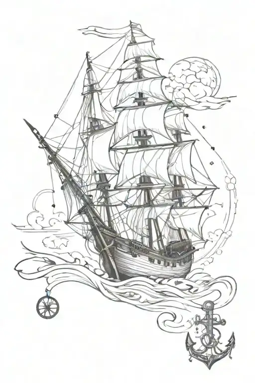 Ship, sea, pendulum, anchor sea ship tattoo design idea