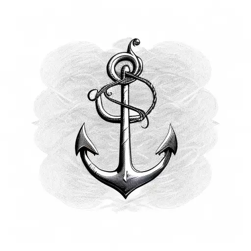 bass clef shaped like an anchor on a music staff tattoo design idea