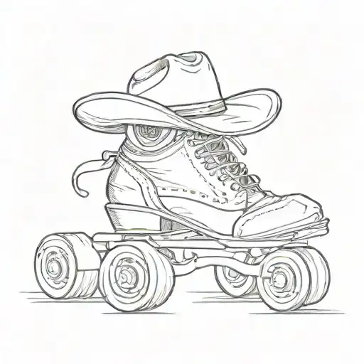 quad skate, cowboy hat, CCQ tattoo design idea
