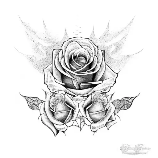 rose and skull and barbed wire tattoo design idea