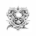 rose and skull and barbed wire tattoo design idea