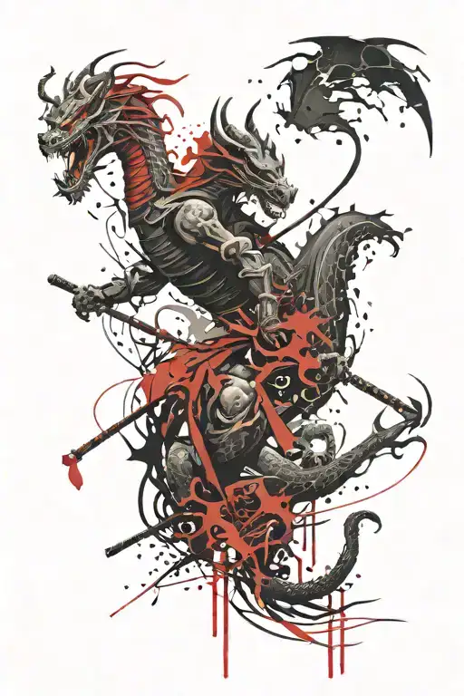 dragon ve samurai warrior tattoo design idea