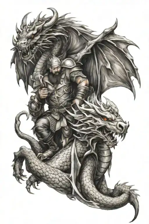 dragon ve ottoman warrior tattoo design idea