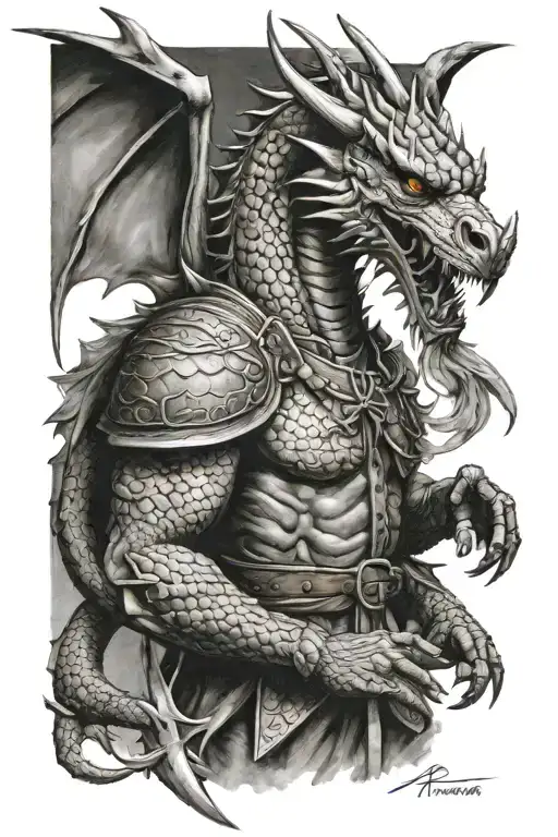 dragon ve ottoman warrior tattoo design idea