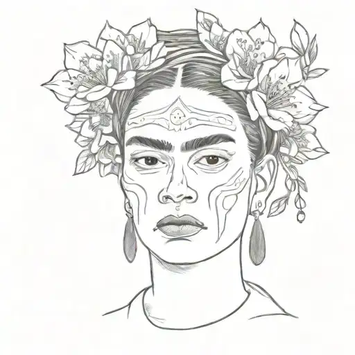 A portrait of Frida Kahlo cherry blossoms mental illness  tattoo design idea