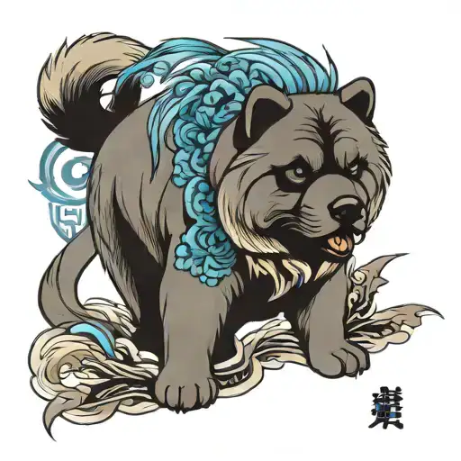 blue chow chow grey tail tattoo design idea