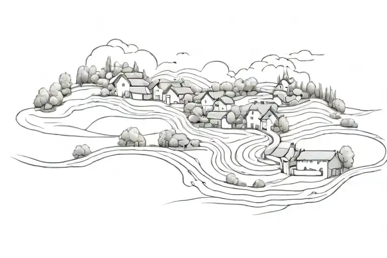a winding road between two villages tattoo design idea