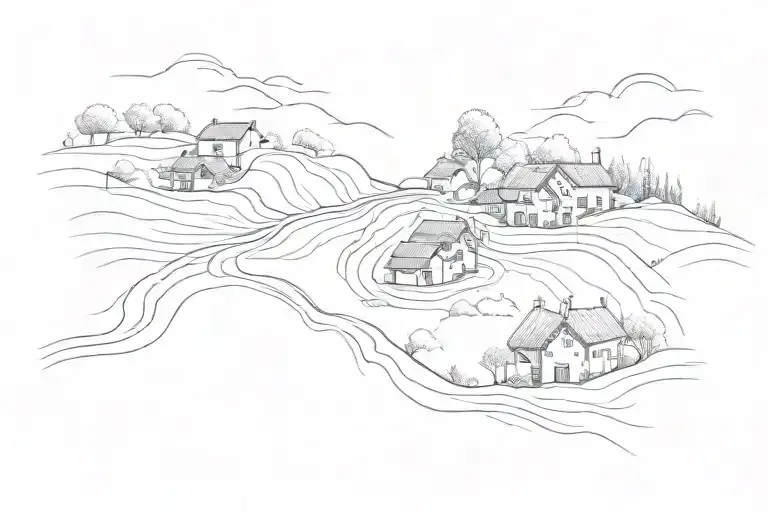 a winding road between two villages tattoo design idea