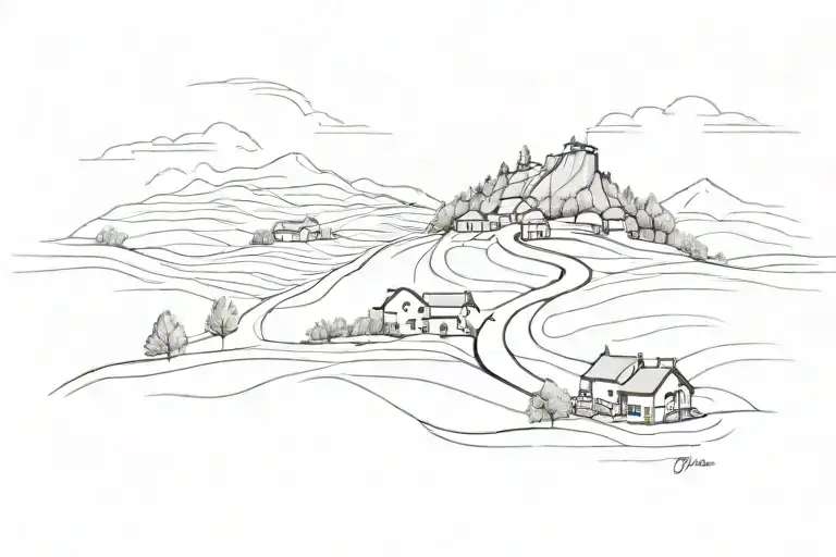 a winding road between two villages tattoo design idea