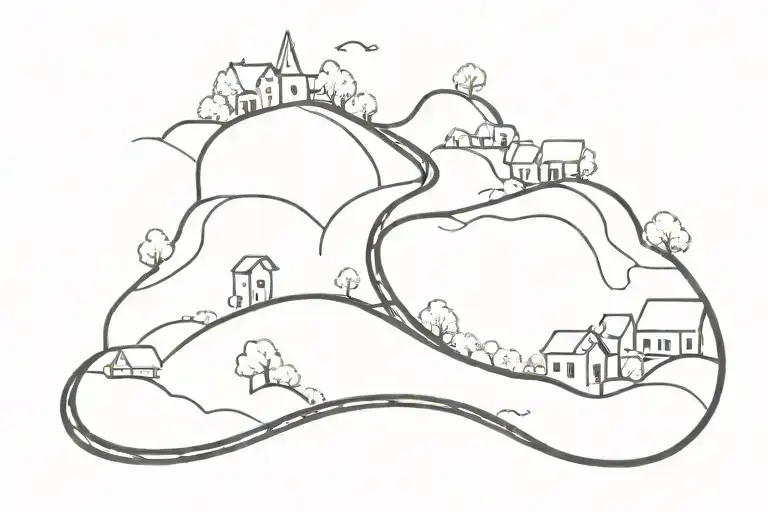 winding road between villages tattoo design idea
