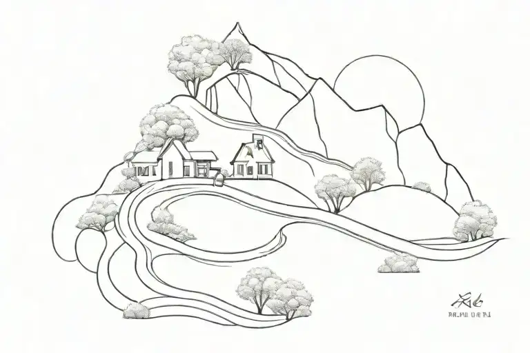 winding road between villages Noah kahan tattoo design idea