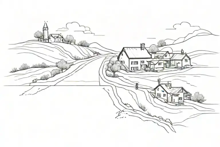 a road between two villages tattoo design idea