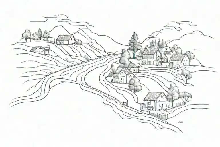 a road between two villages tattoo design idea
