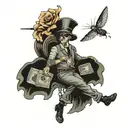 hardworking,fly, money flying tattoo design idea