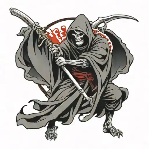Grim reaper tattoo with sword in hand on the back tattoo tattoo design idea