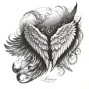 angel wings spread with name written tattoo design idea