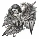 angel wings spread with name written tattoo design idea
