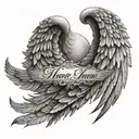 angel wings spread with name written tattoo design idea