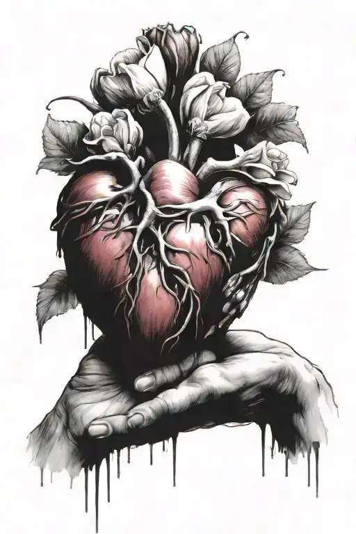 two hands holding a bleeding heart tattoo design idea