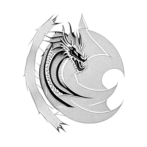 simple tribal black dragon  tattoo design idea