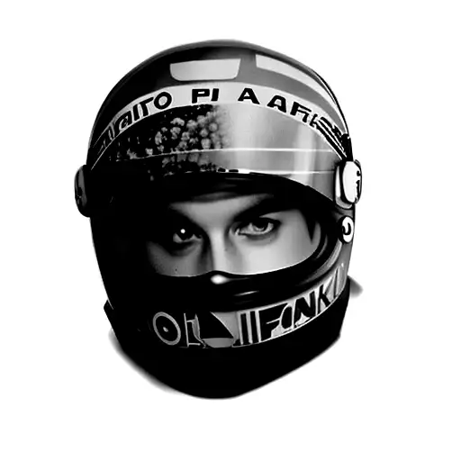 F1 pilot in helmet and WHITE MASK tattoo design idea
