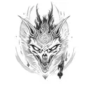 flaming wolf skull  tattoo design idea