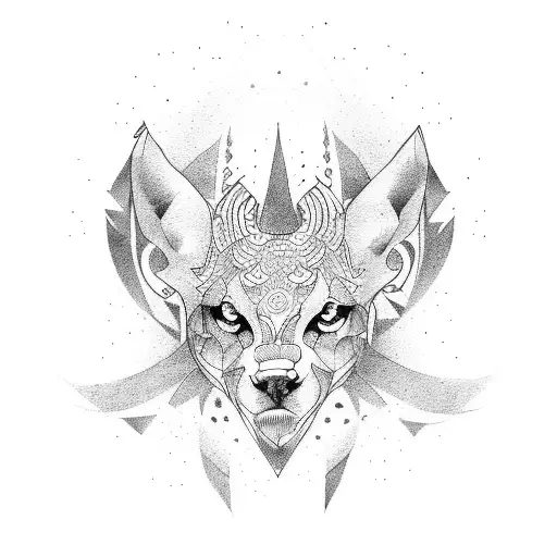 Design a tattoo featuring a dominant animal and elements of gym fitness using dotwork style tattoo design idea