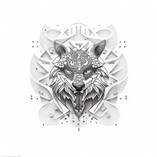 Design a tattoo featuring a dominant animal and elements of gym fitness using dotwork style tattoo design idea