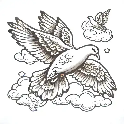 cross clouds dove flying tattoo design idea