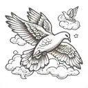 cross clouds dove flying tattoo design idea
