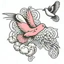 cross clouds dove flying tattoo design idea
