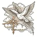 cross clouds dove flying tattoo design idea