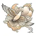 cross clouds dove flying tattoo design idea