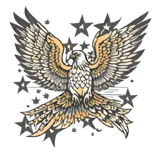 goshawk swooping 9 stars tattoo design idea