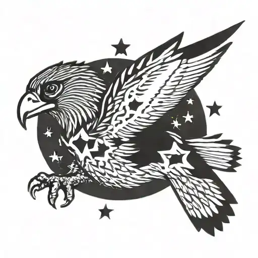 goshawk seooping 9 stars tattoo design idea