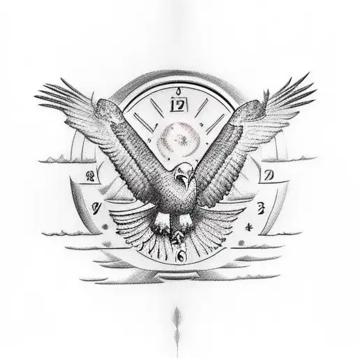An eagle traveling through time and father with kids tattoo design idea