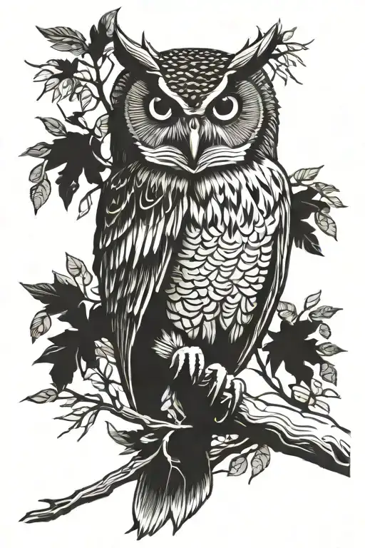 bubo the owl perched on a branch tattoo design idea