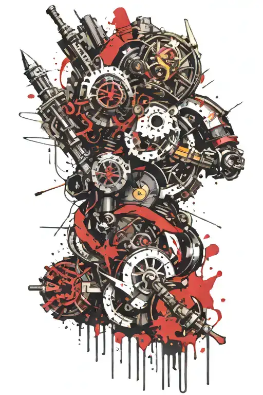 mechanical, golden knights, red flash tattoo design idea