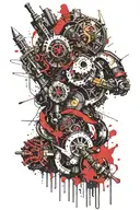 mechanical, golden knights, red flash tattoo design idea
