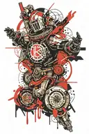mechanical, golden knights, red flash tattoo design idea