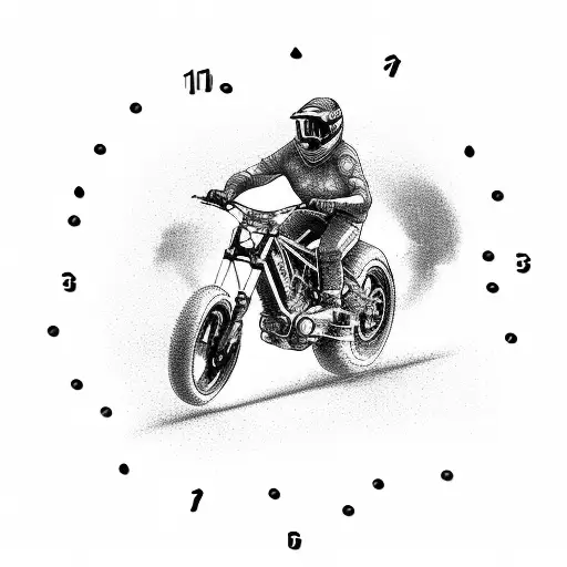 Illustration of a downhill biker racing against a clock with speed lines tattoo design idea